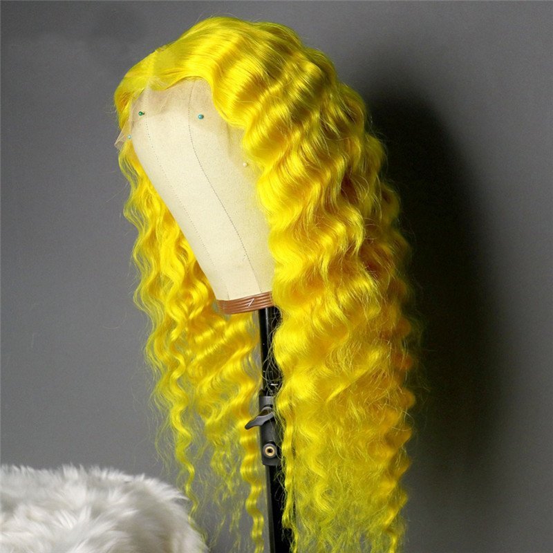 13x4 Transparent Lace Wig Water Wave Lace Front Human Hair Wigs Pre Plucked 13x4 Lace Wig Yellow Colored Remy Hair Wigs