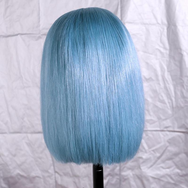 Bob Light Water Blue Lace Front Brazilian Remy Human Hair Wig Straight Wigs with Baby Hair Wigs