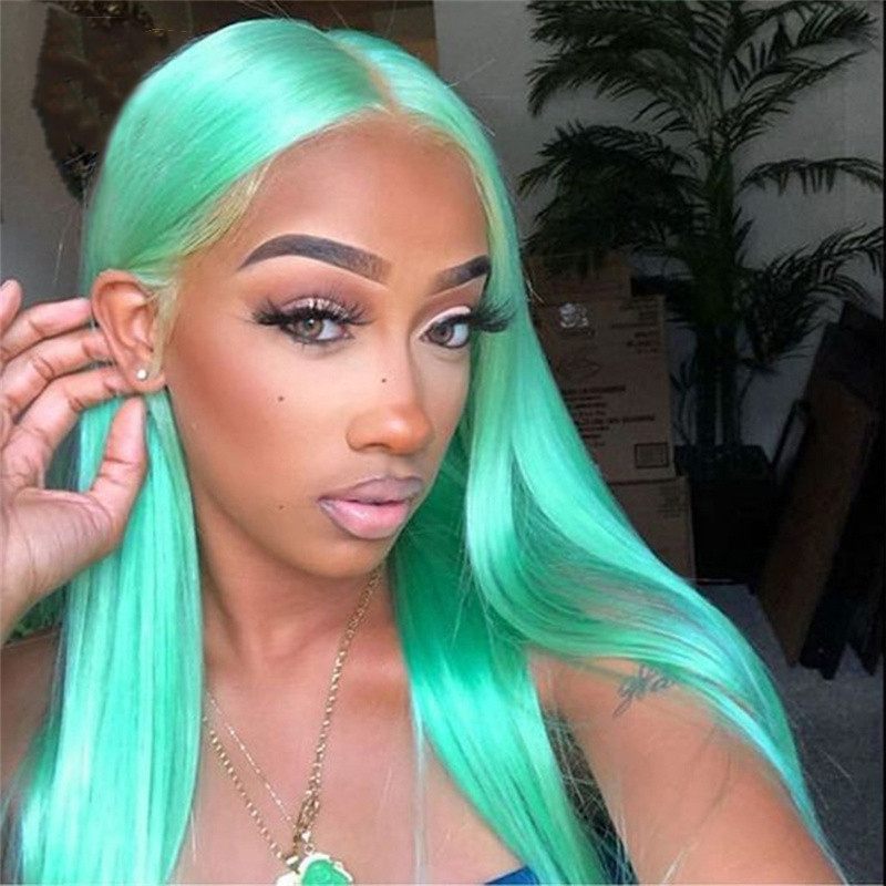 Green Colored Human Hair Wigs For Women Remy Brazilian Straight Lace Front Wig Transparent Lace Wigs Pre Plucked 13x4 Lace Front Wig