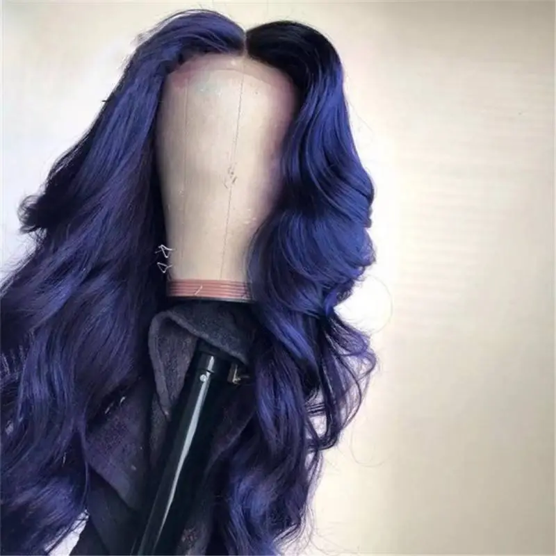 Blue Wavy Lace Front 13x4 T Part LaceGlueless Wig Pre-Pluck Hairline Virgin Human Hair