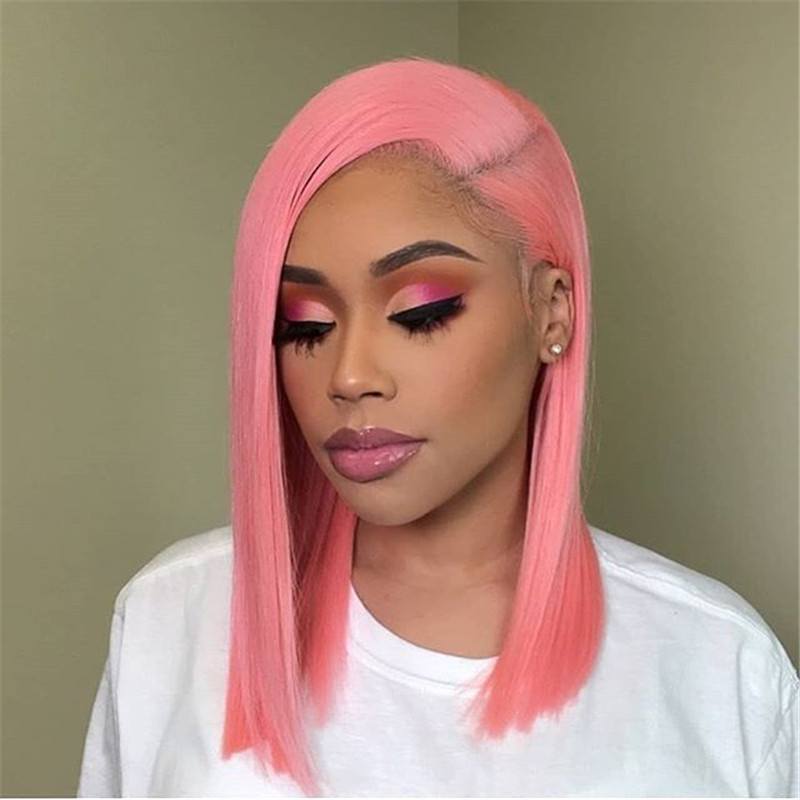 Favorite Pink Human Hair Brazilian Wig Short Bob Wigs Pre Plucked