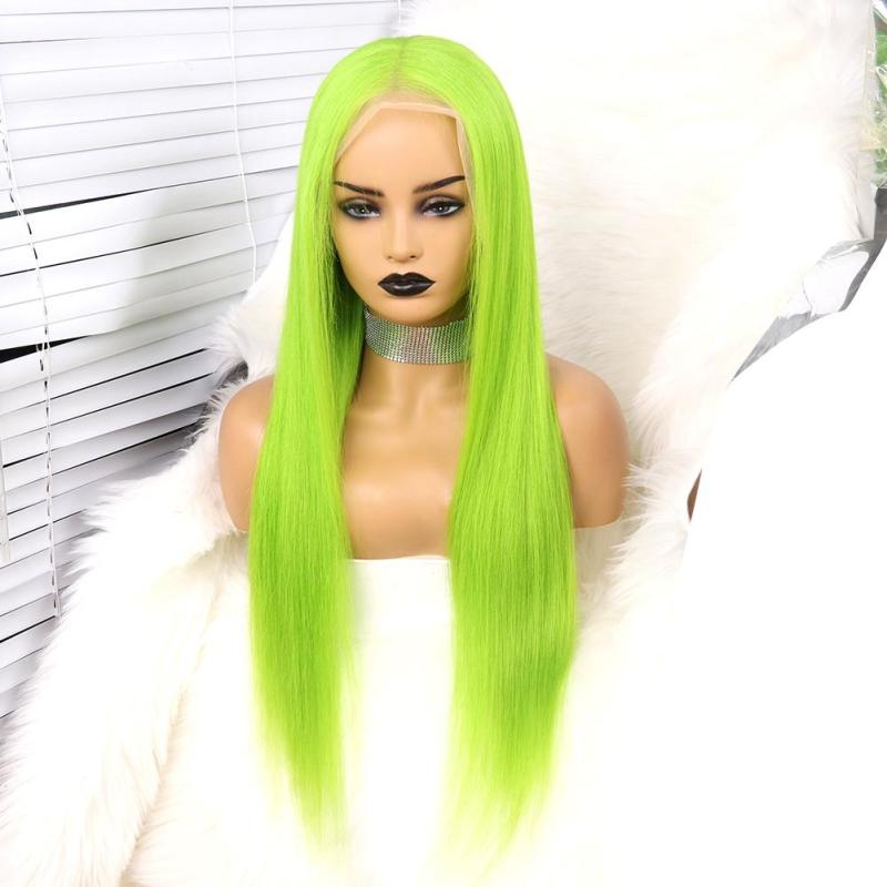 Hair Light Green Straight Green Lace Front13x4x1 T Part Lace wigs Straight Brazilian Human Hair