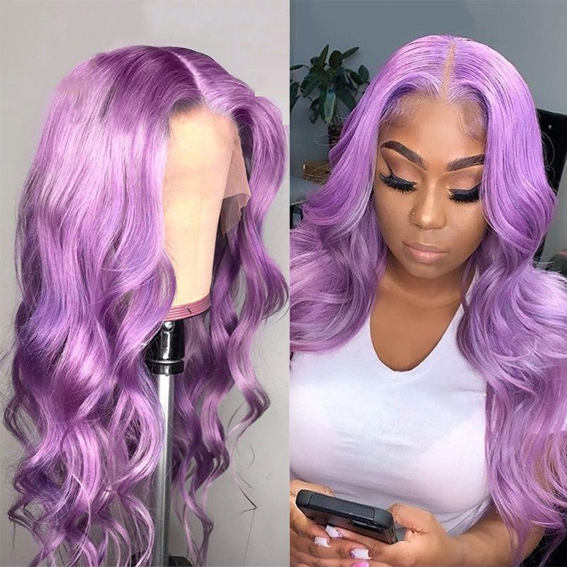 Purple Colored Human Hair Wigs For Women Body Wave Lace Front Wig Brazilian Remy Blue Grey Orange Pink Wig Transparent Lace Wigs