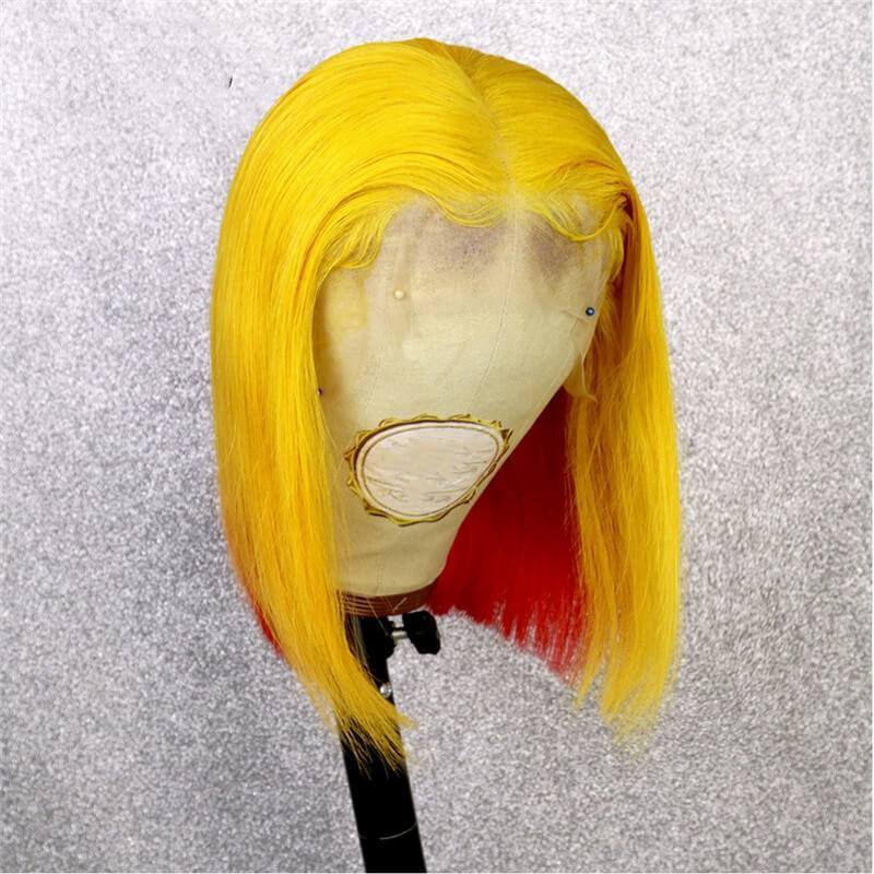 Bob Red Ombre Yellow Lace Front Full Lace Wigs Short Bob Brazilian Virgin Human Hair Wig
