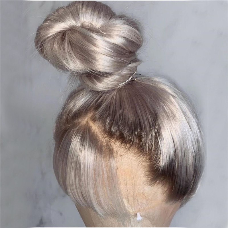 Grey Lace Front Human Hair Wigs Brazilian Straight Remy Hair Bleached Knots 150% Density Transparent Lace Color For Women