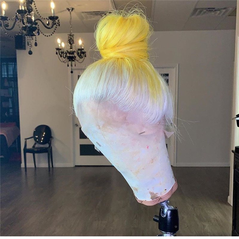 Ombre Colored Yellow Wigs 150% 13x4 Lace Front Human Hair Wigs Pre Plucked Hairline Brazilian Transparent Lace Wig with Baby Hair Remy