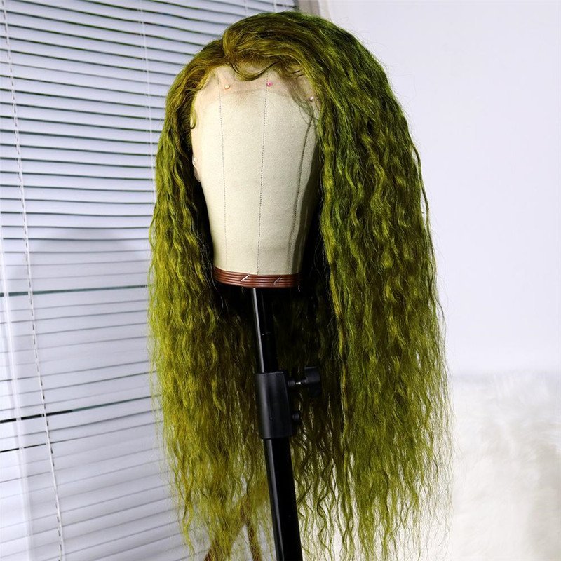 Dark Green Deep Curly Wave Brazilian Human Hair Lace Front Wig Long Deep Curly Wigs for Women