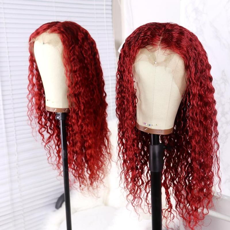 Wine Red Hair Wig Queen Lace Front Wig Brazilian Deep Curly Hair Remy Human Hair Front Lace Wigs for Women