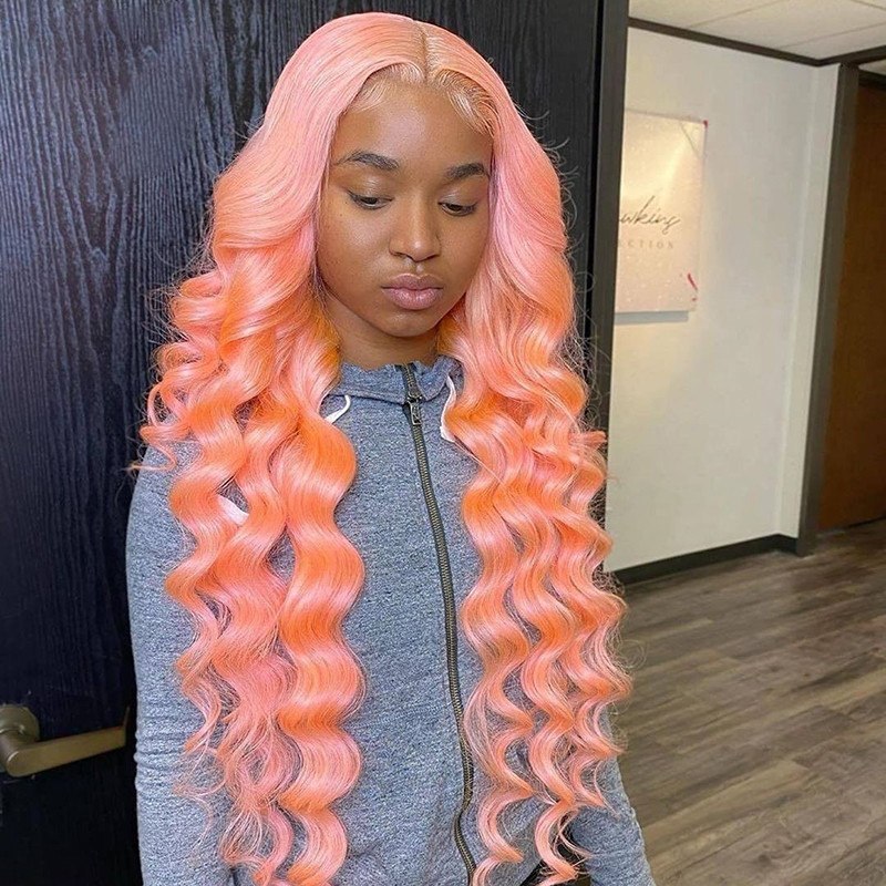 Pink Color Loose Wave Wig Remy Brazilian Blonde Lace Front Wig Human Hair Green Colored Wigs For Women Pre Plucked 180 Density