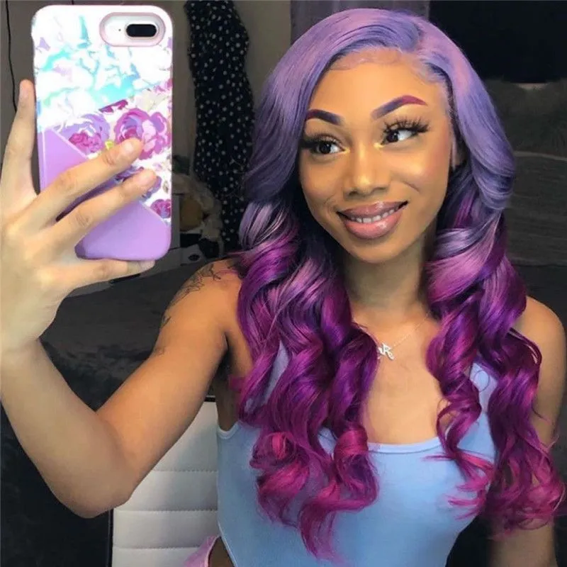 Light Purple Ombre Dark Purple Straight Wig Pre Plucked Lace Front Human Hair Wigs Brazilian Remy Blue 13x4 T Part LaceHuman Hair Wigs for Women