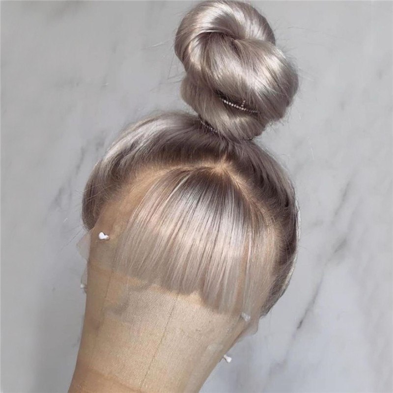 Grey Lace Front Human Hair Wigs Brazilian Straight Remy Hair Bleached Knots 150% Density Transparent Lace Color For Women