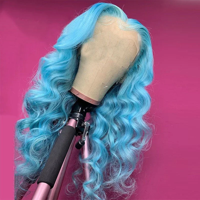Light Blue Wig Purple Colored Human Hair Wigs For Women Pink Wig Brazilian Remy Orange Color Transparent Lace Wigs Body Wave