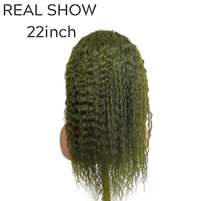 Dark Green Deep Curly Wave Brazilian Human Hair Lace Front Wig Long Deep Curly Wigs for Women
