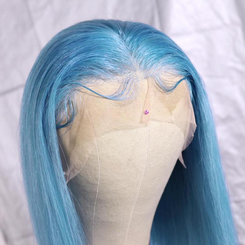 Bob Light Water Blue Lace Front Brazilian Remy Human Hair Wig Straight Wigs with Baby Hair Wigs