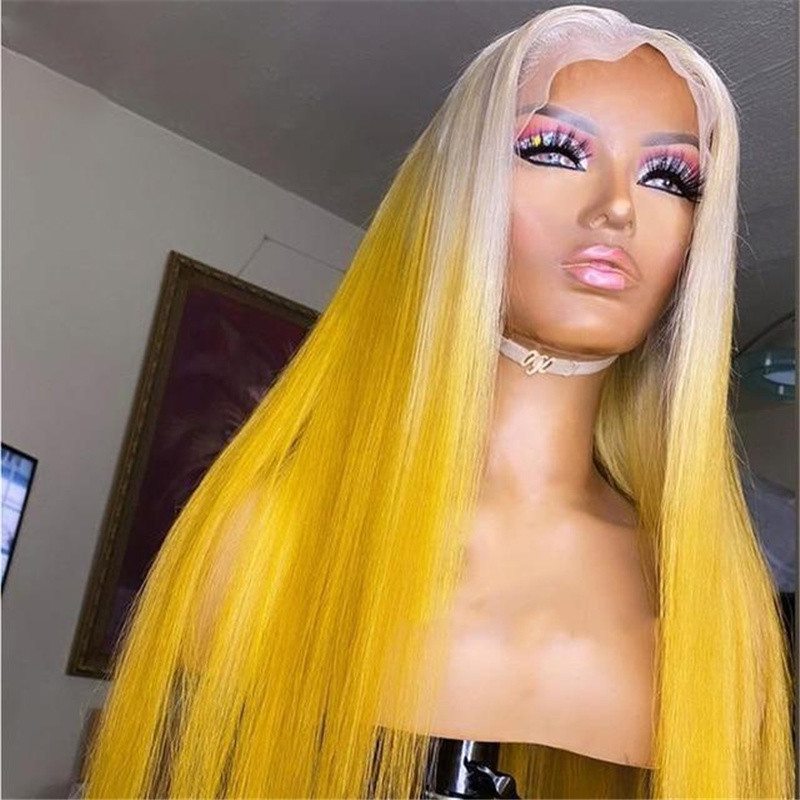 Ombre Yellow Colored Human Hair Wigs For Women Straight Lace Front Wig Brazilian Remy Transparent Lace Wigs 13x4 Lace Front Wig