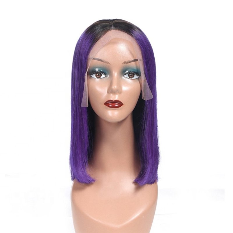 Ombre 1B Dark Purple Short Bob Brazilian Lace Front Human Hair Wig Ombre Straight Human Hair Wigs