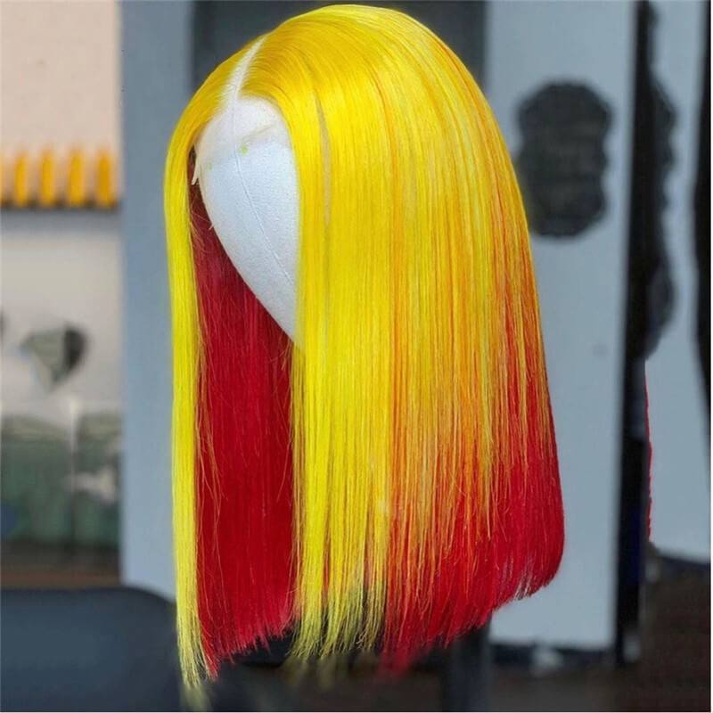 Bob Red Ombre Yellow Lace Front Full Lace Wigs Short Bob Brazilian Virgin Human Hair Wig