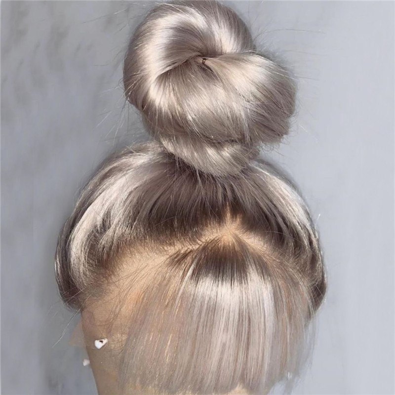 Grey Lace Front Human Hair Wigs Brazilian Straight Remy Hair Bleached Knots 150% Density Transparent Lace Color For Women