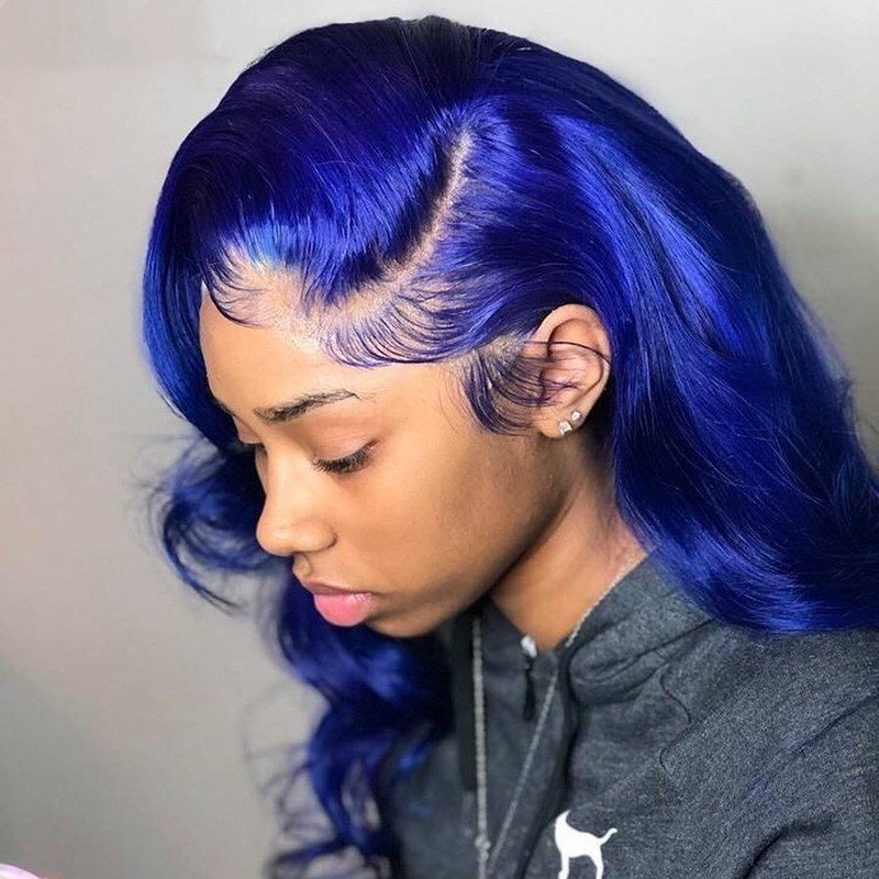 Dark Blue Body Wave Wavy Lace Front Pre Plucked With Baby Hair