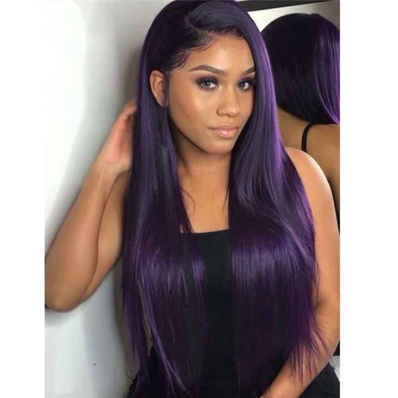 Ombre 1B Purple Long Straight Lace Front 13x4 T Part LaceBrazilian Virgin Human Hair Wig