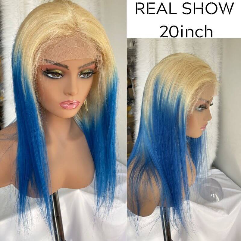 Blonde Blue Wig Ombre Colored Human Hair Wigs For Women Straight Lace Part Wig Brazilian Remy Red Wig Ombre Brown Pink Bob Wig