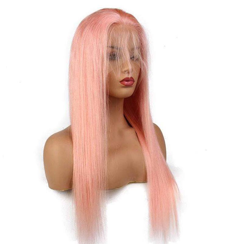 Pink Color Front Lace Wigs Remy Human Hair Pre-Plucked Hairline Silky Straight Hair with Baby Hair Ombre Pink Glueless Lace Front Wigs