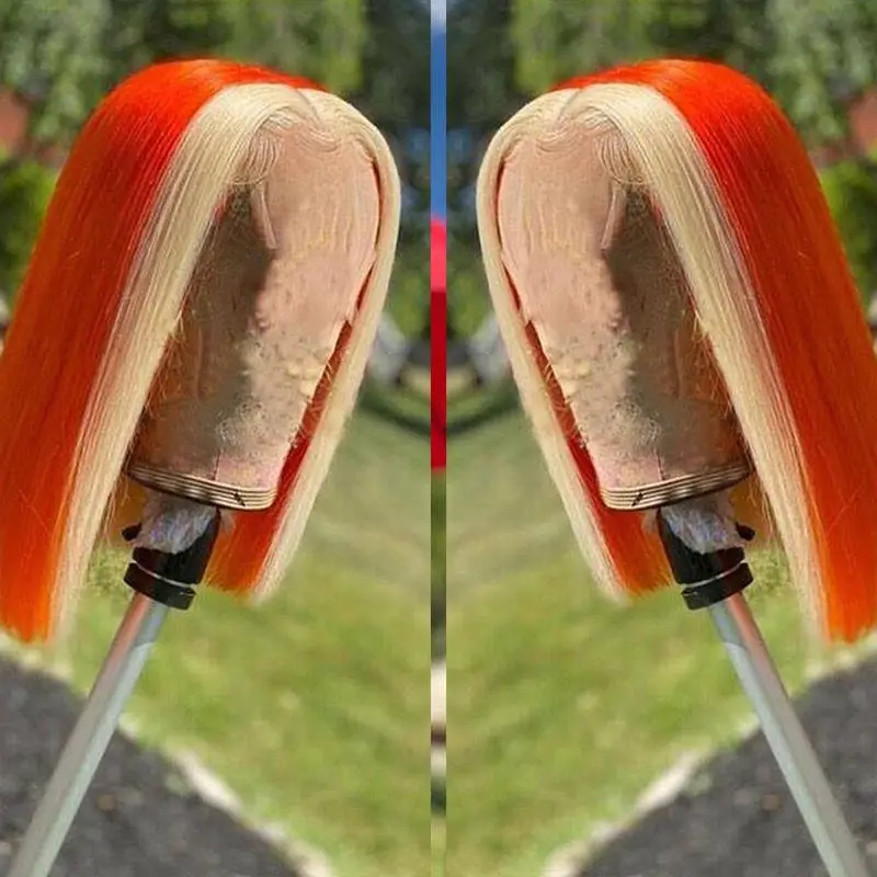 Highlight Colored Human Hair Wigs For Women Red Short Bob Wig Brazilian Remy Orange Blonde Bob Wig Honey Blonde Highlight Wig