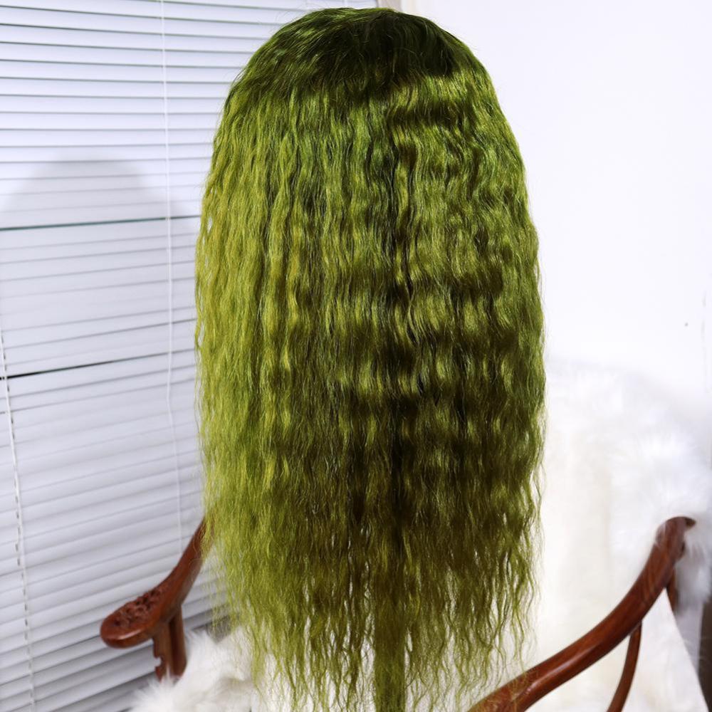 Dark Green Deep Curly Wave Brazilian Human Hair Lace Front Wig Long Deep Curly Wigs for Women