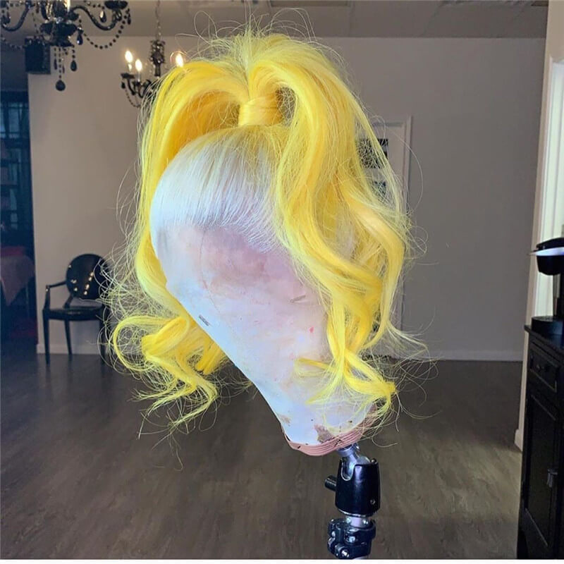 Ombre Colored Yellow Wigs 150% 13x4 Lace Front Human Hair Wigs Pre Plucked Hairline Brazilian Transparent Lace Wig with Baby Hair Remy