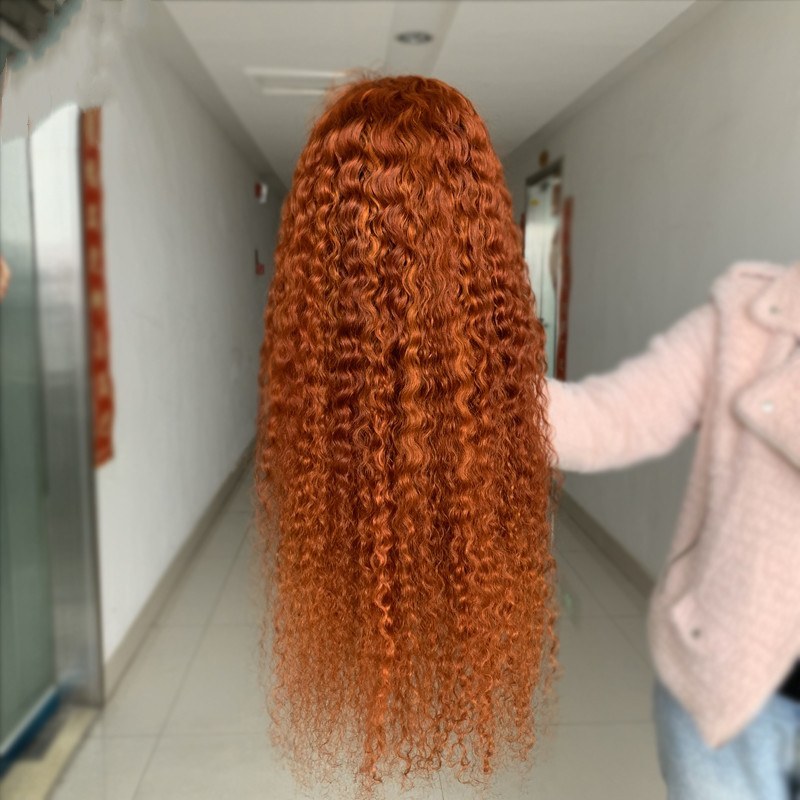 Orange Deep Curly Wave Wig Human Hair Wigs With Baby Hair
