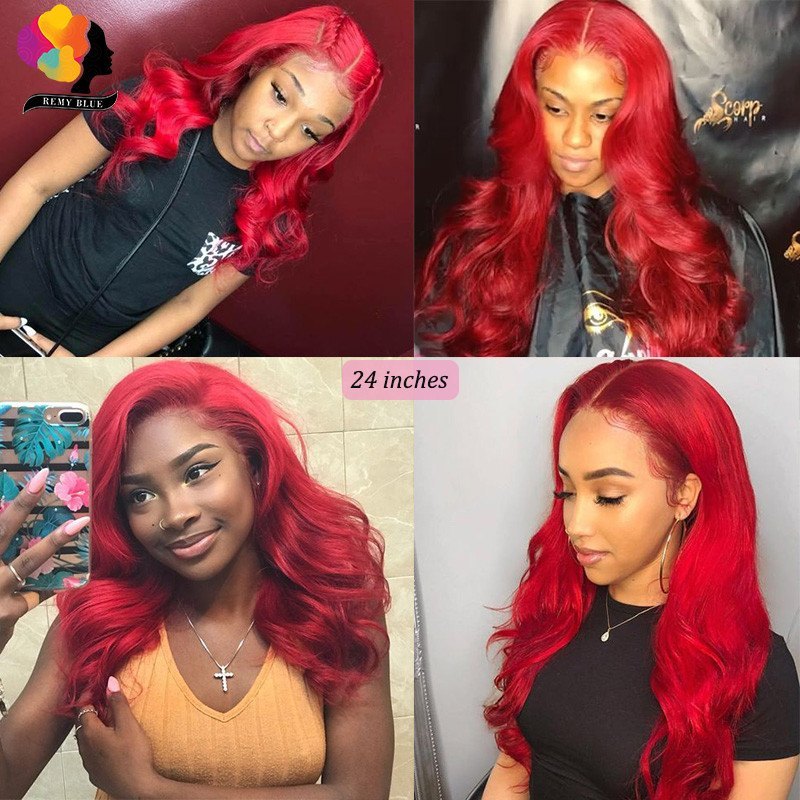 Red Burgundy Brazilian Body Wave Colored Lace Front 13x4 T Part LaceHuman Hair Wig