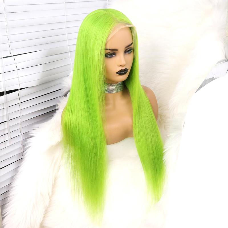 Hair Light Green Straight Green Lace Front13x4x1 T Part Lace wigs Straight Brazilian Human Hair