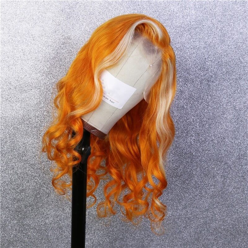 Orange Body Wave Hair With Blonde Highlight Wig Brazilian Virgin Lace Front Wigs Pre Plucked