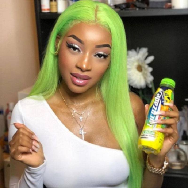 Hair Light Green Straight Green Lace Front13x4x1 T Part Lace wigs Straight Brazilian Human Hair