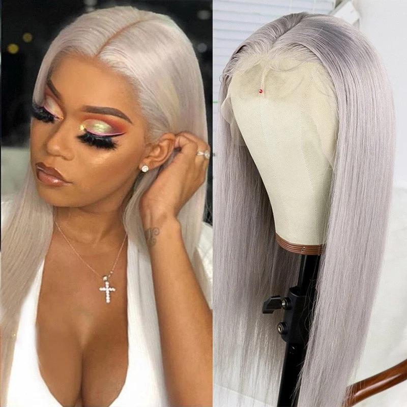 13x4 Grey Remy Hair Wig With Baby Hair Straight Colored Lace Front Wig Preplucked Brazilian Human Hair Wigs For Black Women