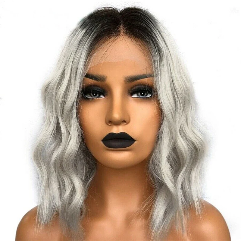 13x4 1B/Grey Short Bob Lace Wig Brazilian Remy Hair Lace Front Human Hair Wigs Ombre Gray Color Lace Wig with Baby Hair