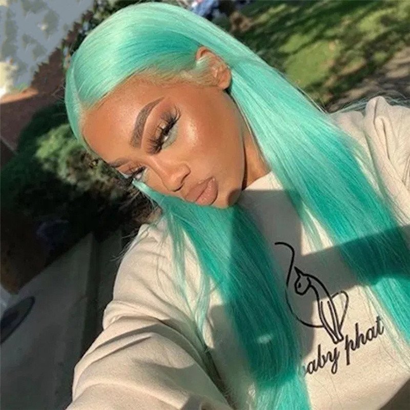 Green Colored Human Hair Wigs For Women Remy Brazilian Straight Lace Front Wig Transparent Lace Wigs Pre Plucked 13x4 Lace Front Wig