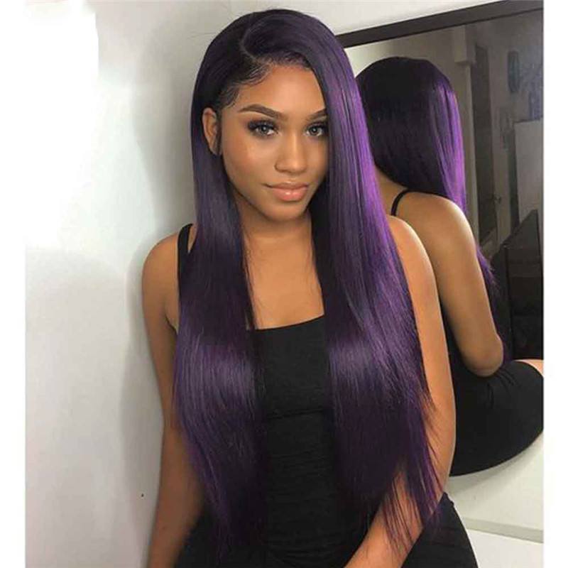 Ombre 1B Purple Long Straight Lace Front 13x4 T Part LaceBrazilian Virgin Human Hair Wig