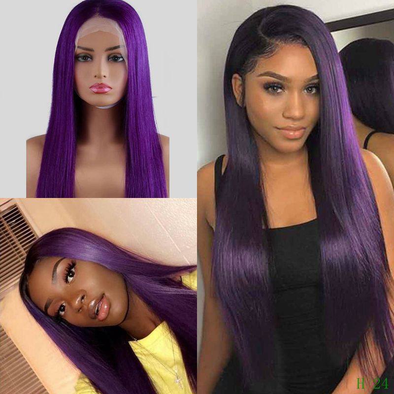 Ombre 1B Purple Long Straight Lace Front 13x4 T Part LaceBrazilian Virgin Human Hair Wig
