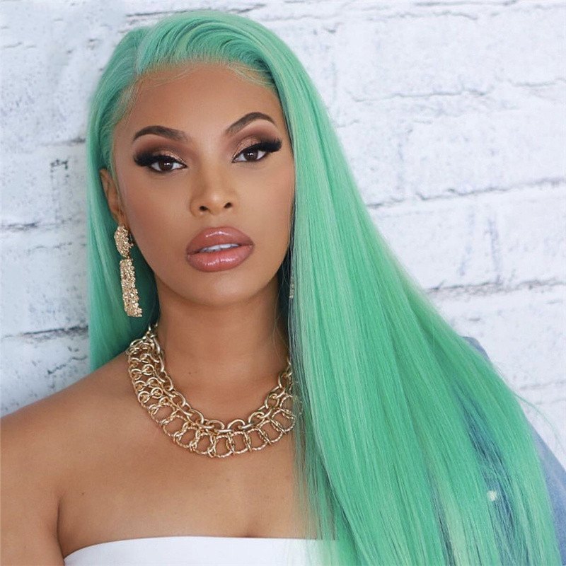 Green Colored Human Hair Wigs For Women Remy Brazilian Straight Lace Front Wig Transparent Lace Wigs Pre Plucked 13x4 Lace Front Wig