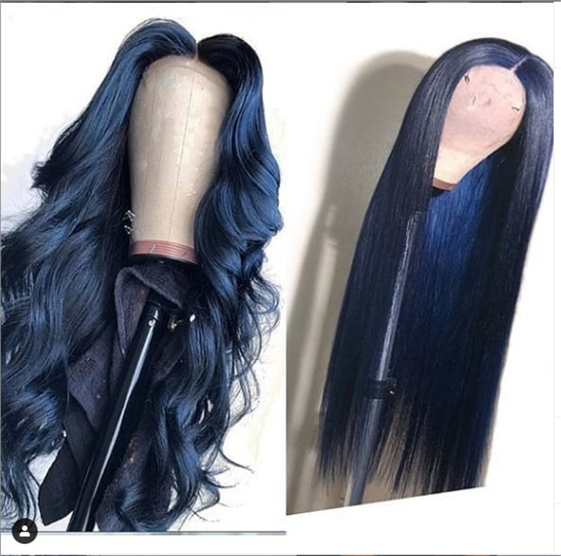 Dark Blue Human Virgin Hair Pre Plucked Lace Front Wig For Black Woman-00efb4