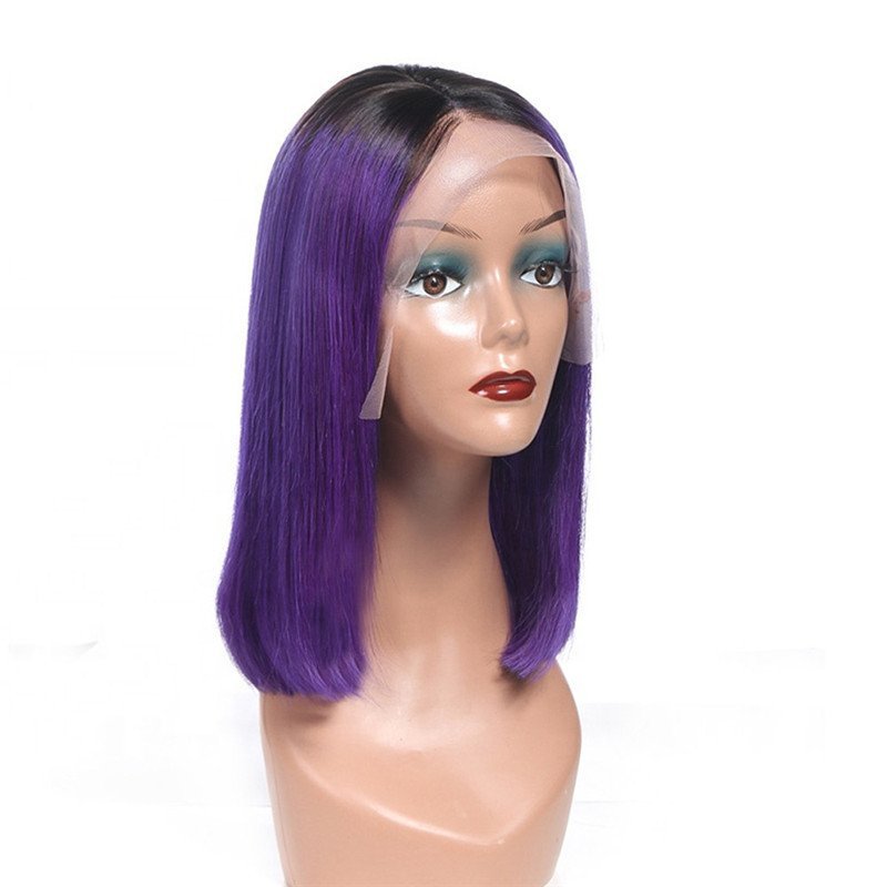 Ombre 1B Dark Purple Short Bob Brazilian Lace Front Human Hair Wig Ombre Straight Human Hair Wigs