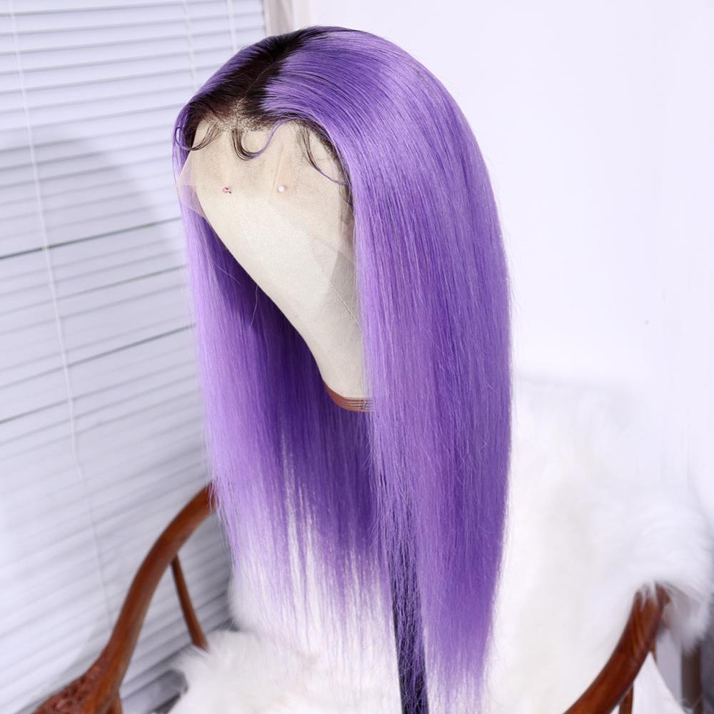 Ombre Wig 1B Purple Straight Brazilian Virgin Human Hair Lace Front Wig With Baby Hair
