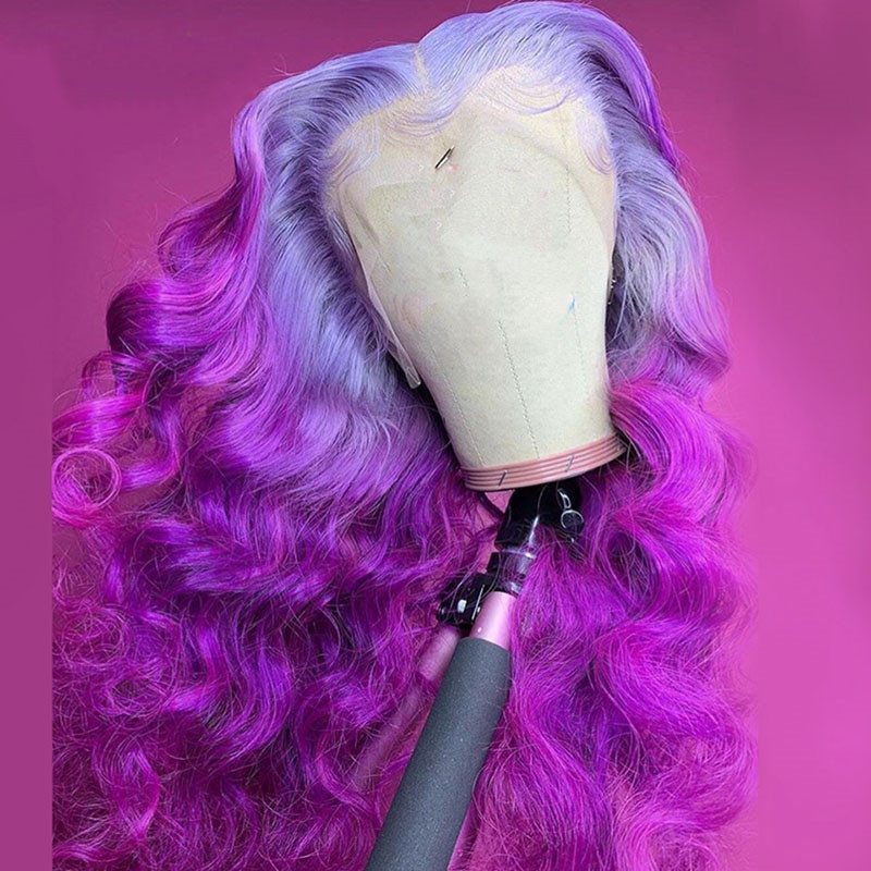 Ombre Colored Human Hair Wigs For Women Blue Purple Red Wig Body Wave Brazilian Remy Blonde Wig Human Hair Transparent Lace Wigs