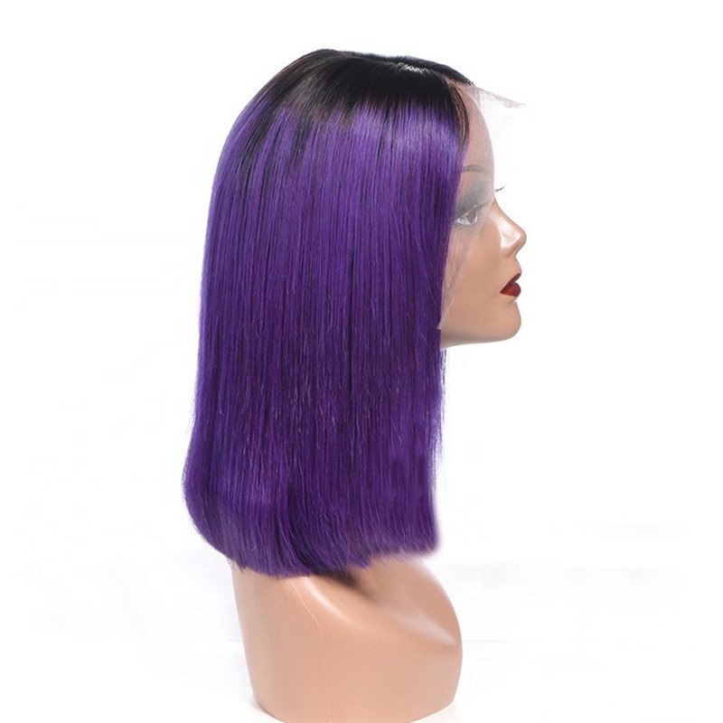 Ombre 1B Dark Purple Short Bob Brazilian Lace Front Human Hair Wig Ombre Straight Human Hair Wigs