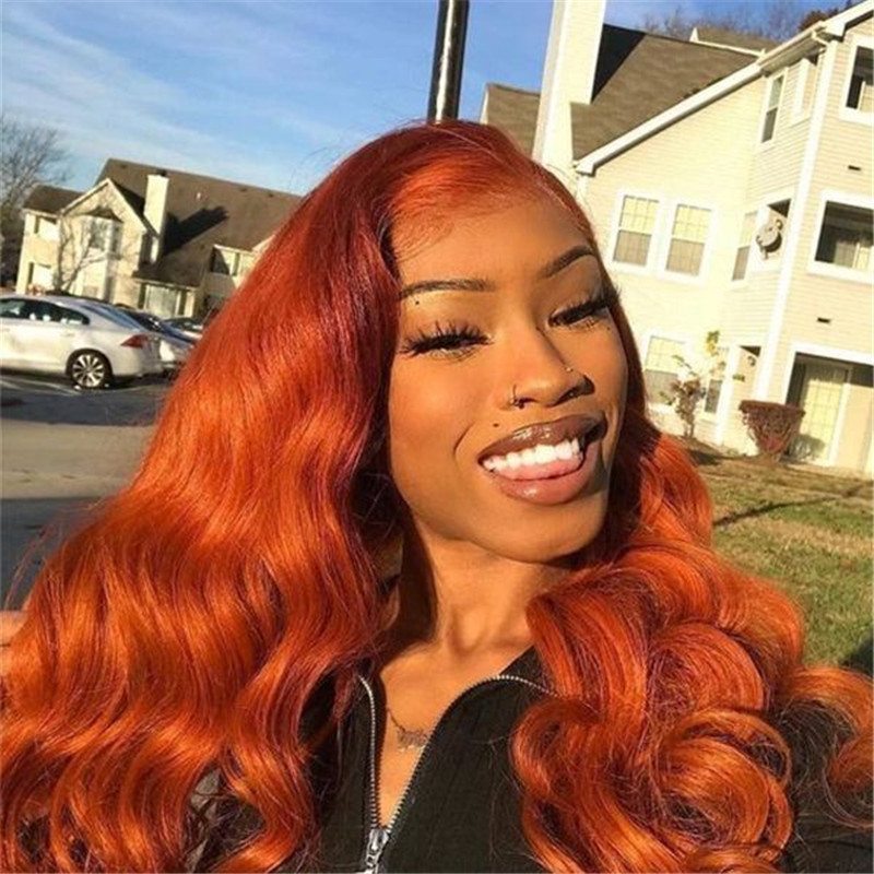 Ombre Wig Ginger Orange Body Wave & Straight Virgin Human Hair Lace Front Wig With Baby Hair