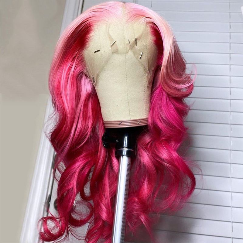 Ombre Colored Human Hair Wigs For Women Blue Purple Red Wig Body Wave Brazilian Remy Blonde Wig Human Hair Transparent Lace Wigs