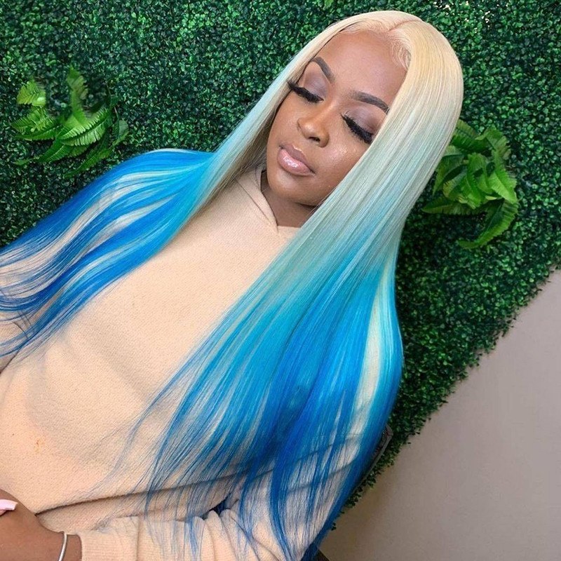Blonde Blue Wig Ombre Colored Human Hair Wigs For Women Straight Lace Part Wig Brazilian Remy Red Wig Ombre Brown Pink Bob Wig