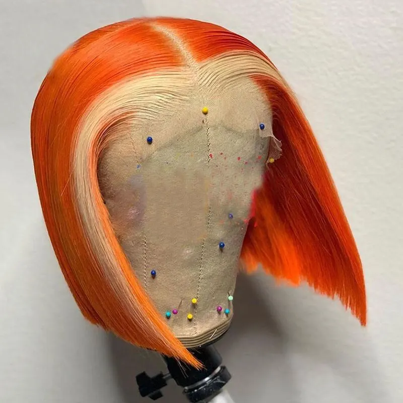 Highlight Colored Human Hair Wigs For Women Red Short Bob Wig Brazilian Remy Orange Blonde Bob Wig Honey Blonde Highlight Wig