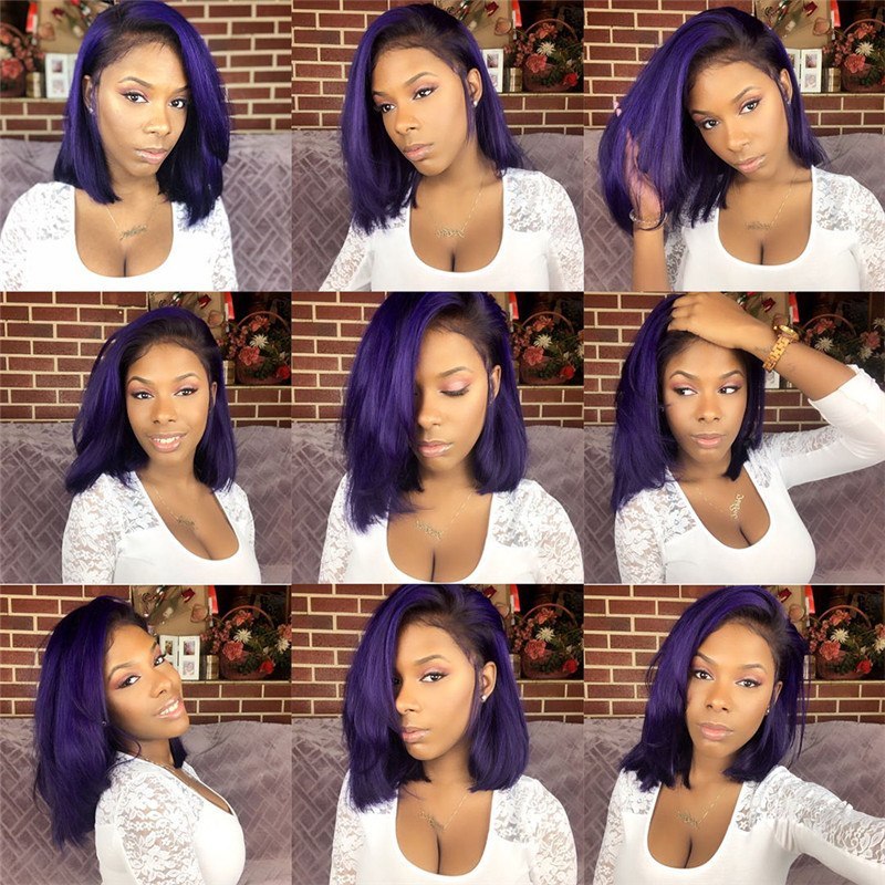 Ombre 1B Purple Long Straight Lace Front 13x4 T Part LaceBrazilian Virgin Human Hair Wig